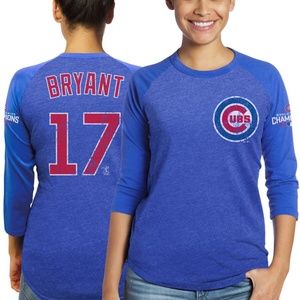 Women's Chicago Cubs Bryant Majestic Threads 2016 World Series Champ 3/4 Sleeve